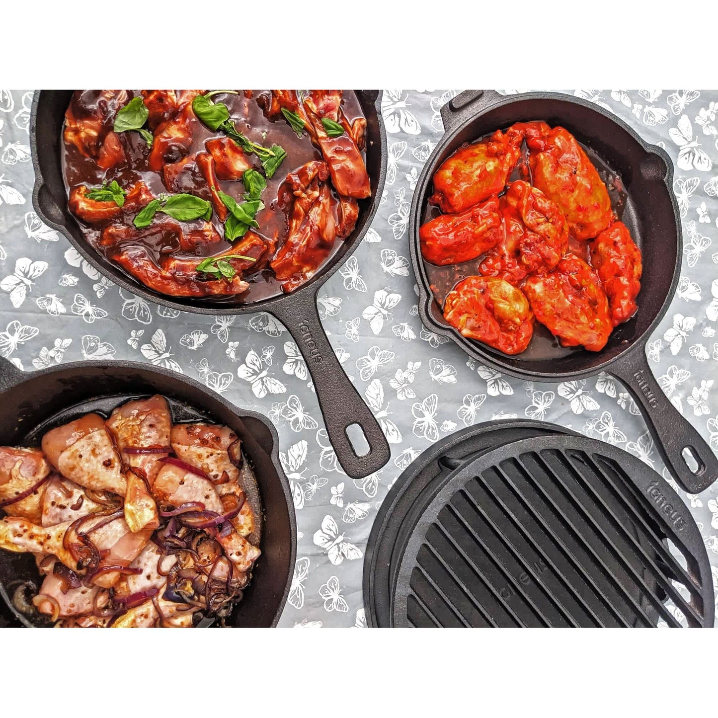 Igneus 3 Part Cast Iron Pan Set - Even Heat Distribution & Built To Last