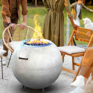 REVOLVE Ballo Gas Fire Pit - Durable Concrete Construction, Weather Resistant Materials