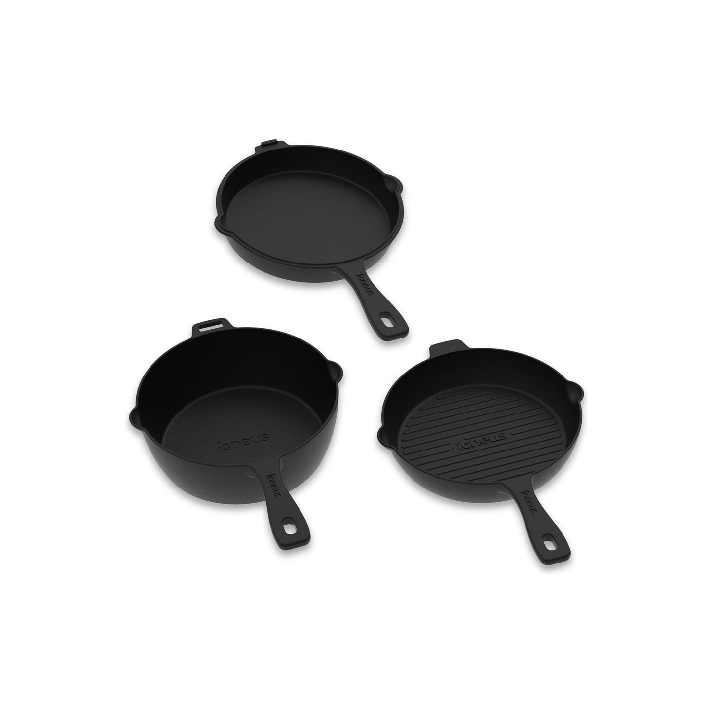 Igneus 3 Part Cast Iron Pan Set - Even Heat Distribution & Built To Last