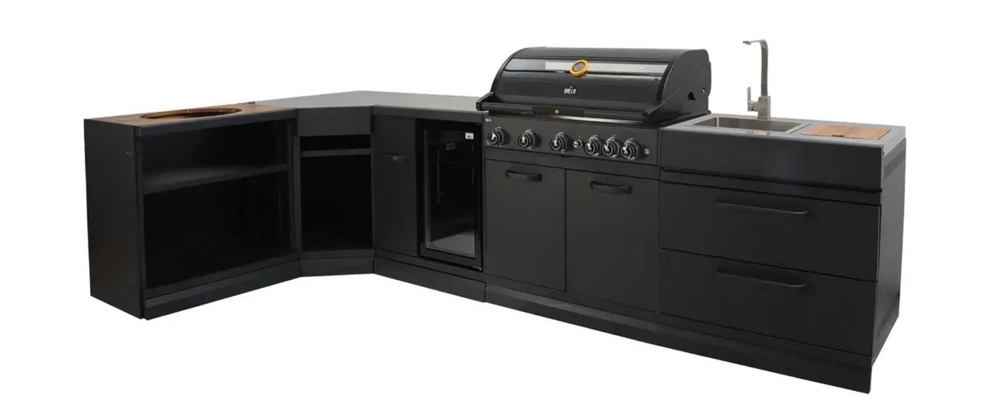 GRLLR Connect Outdoor Kitchen With Sink, 5 Burner, Kamado, Extention Unit & Connect Cooling Unit
