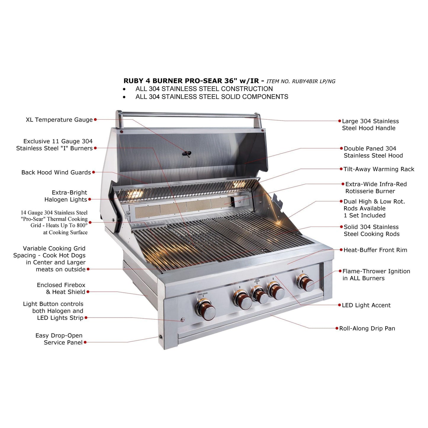 Sunstone Ruby Series 4 Burner Gas Grill with Infrared