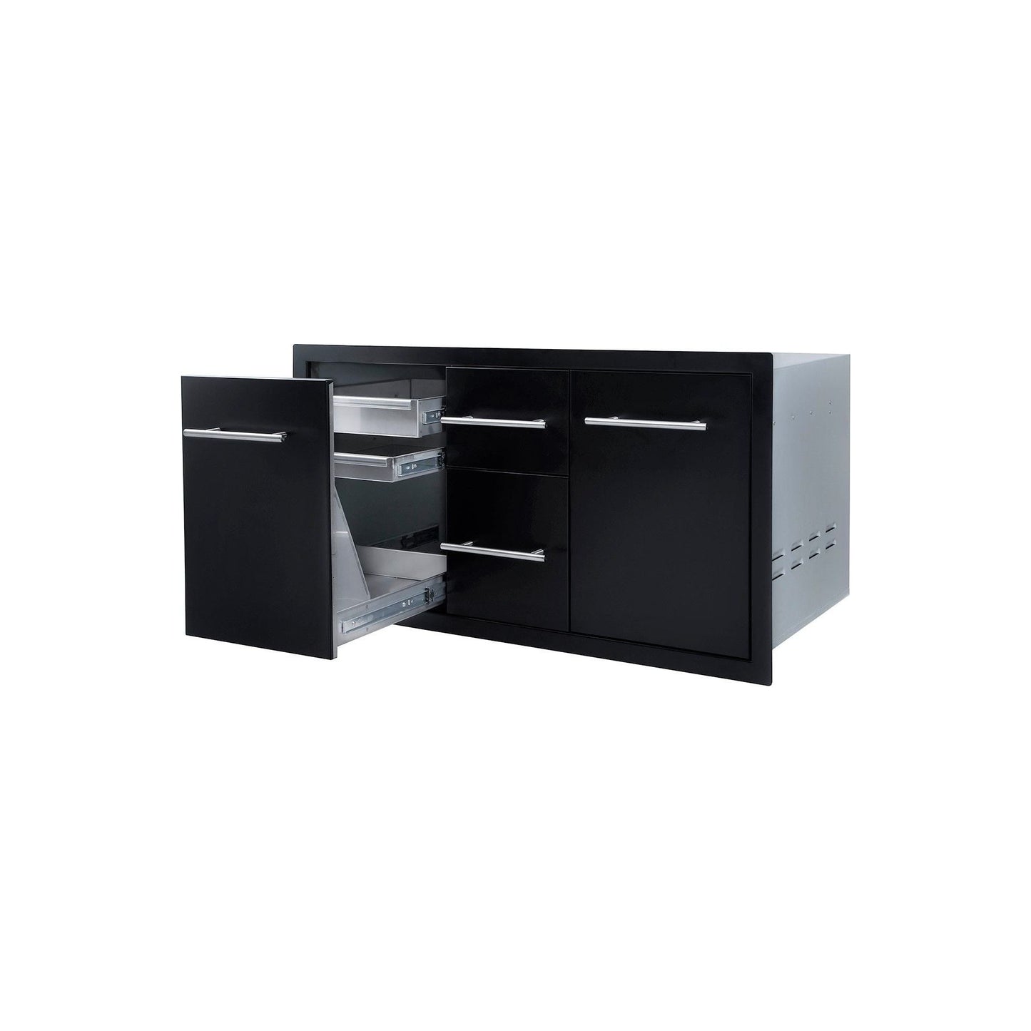 Sunstone Black Series Multi Storage Combo with Plastic Bin – Versatile Stainless Steel Outdoor Kitchen Storage Solution