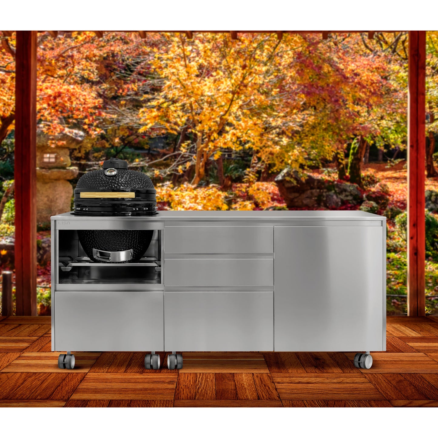 Lisa Outdoor Okinawa 180 Sportelli E Cassetti Scotch Brite Stainless Steel with One Deep Drawer and Two Doors