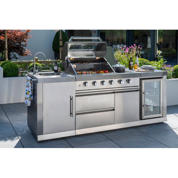 Norfolk Outdoor Kitchen 4 Burner Gas Grill with Fridge and Sink for Complete Setup