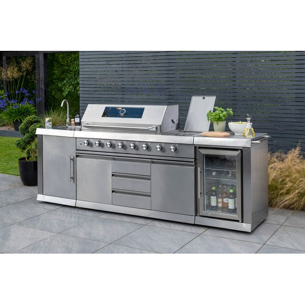 Norfolk Outdoor Kitchen 6 Burner Gas Grill with Fridge and Sink for Luxury Outdoor Cooking