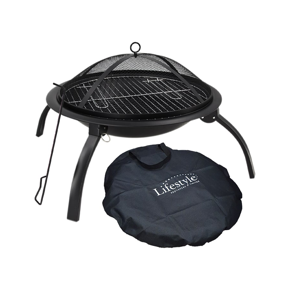 Lifestyle "Easy assembly Firepit + storage (folding legs) 4 pin-lock legs for enhanced stability