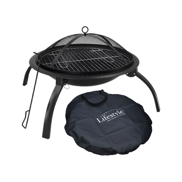 Lifestyle "Easy assembly Firepit + storage (folding legs) 4 pin-lock legs for enhanced stability