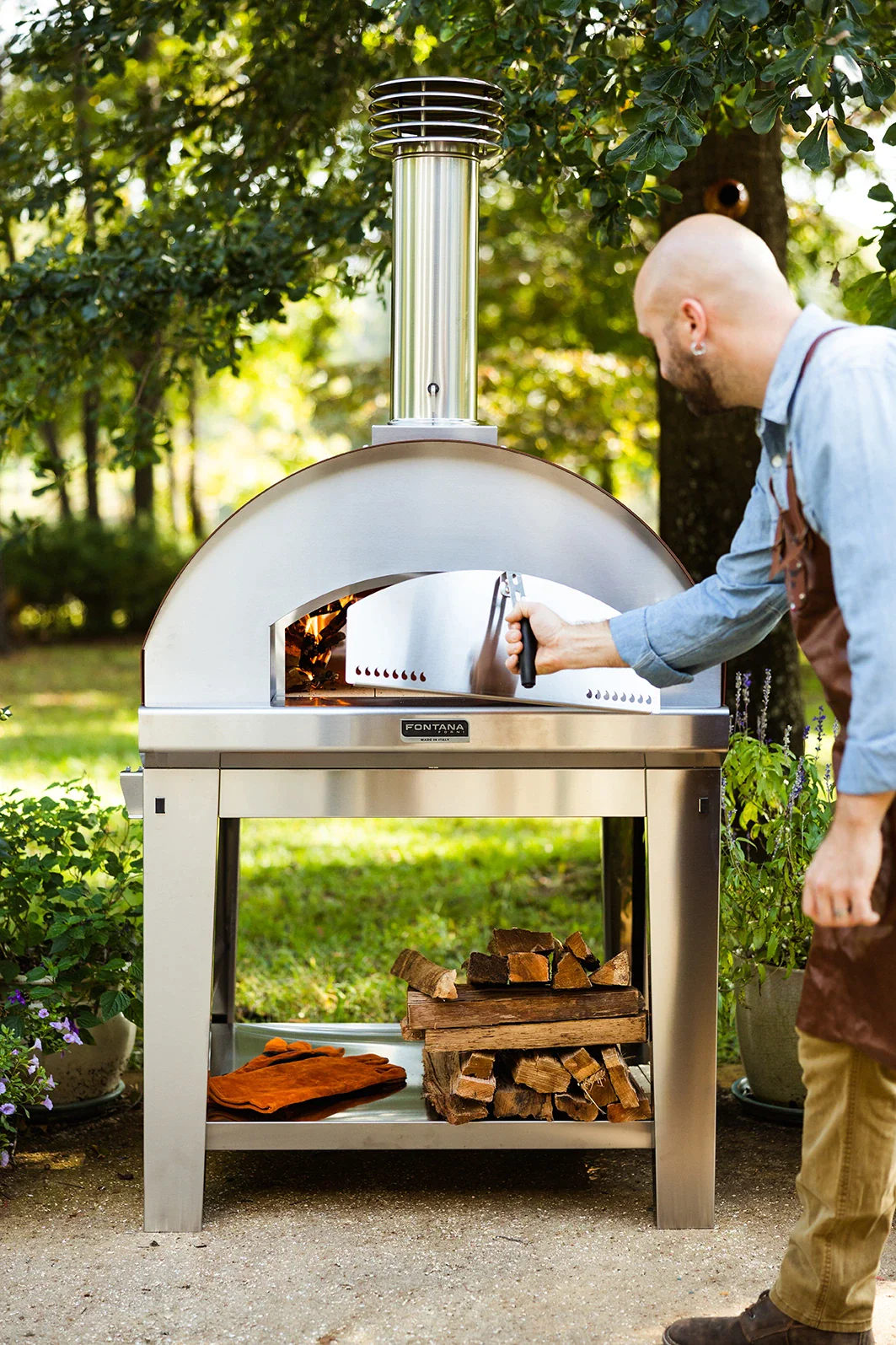 Fontana Marinara Stainless Steel Durable Wood Fired Pizza Oven with Trolley