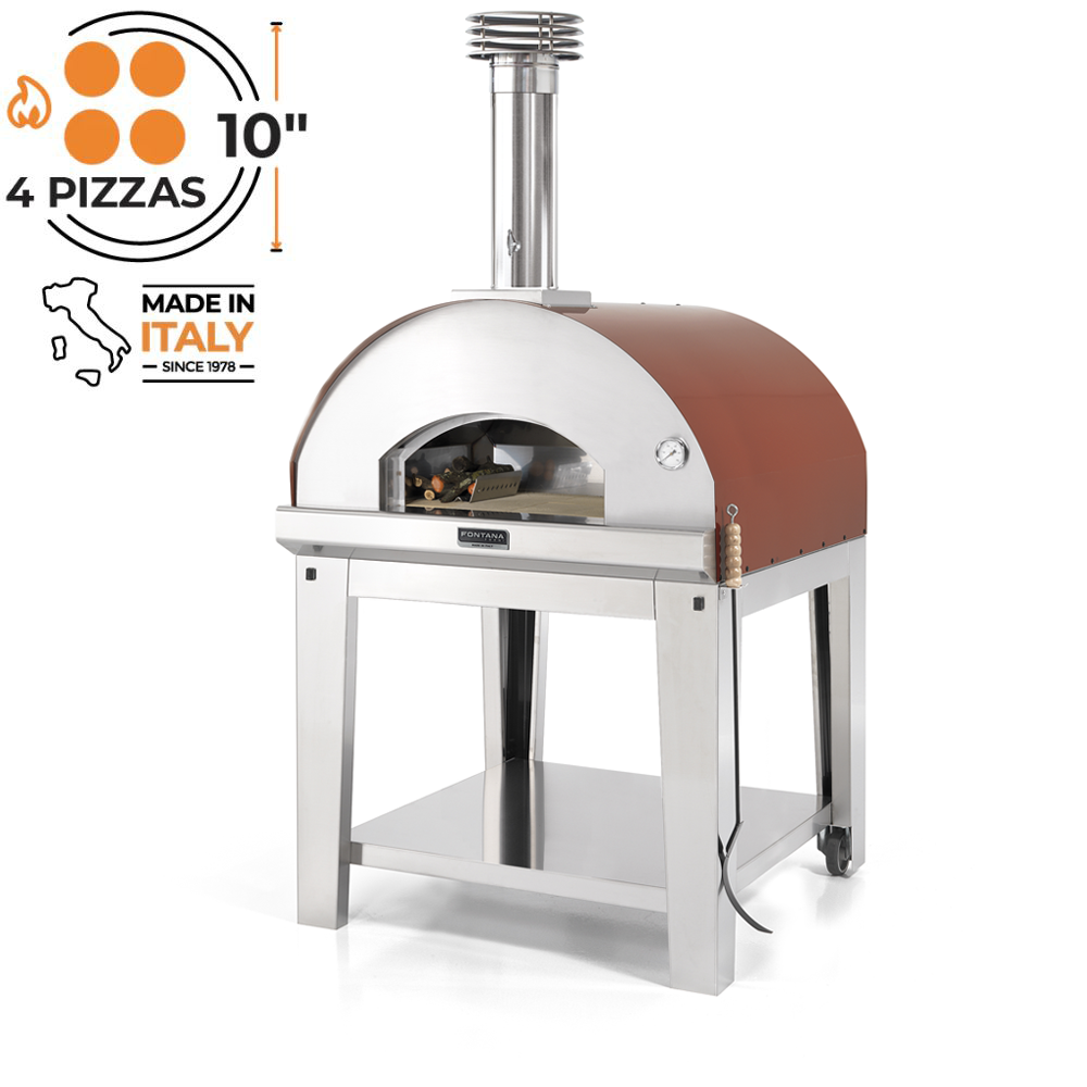 Fontana Marinara Rosso Durable Wood Fired Pizza Oven with Trolley