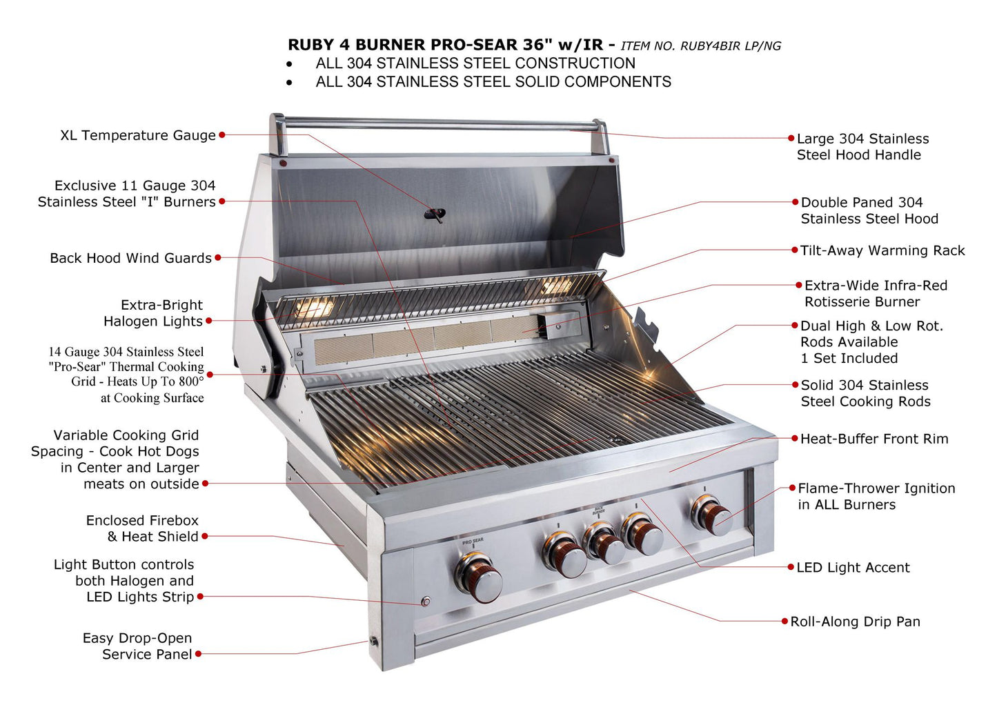 Sunstone Ruby Series 4 Burner Gas Grill with Infrared