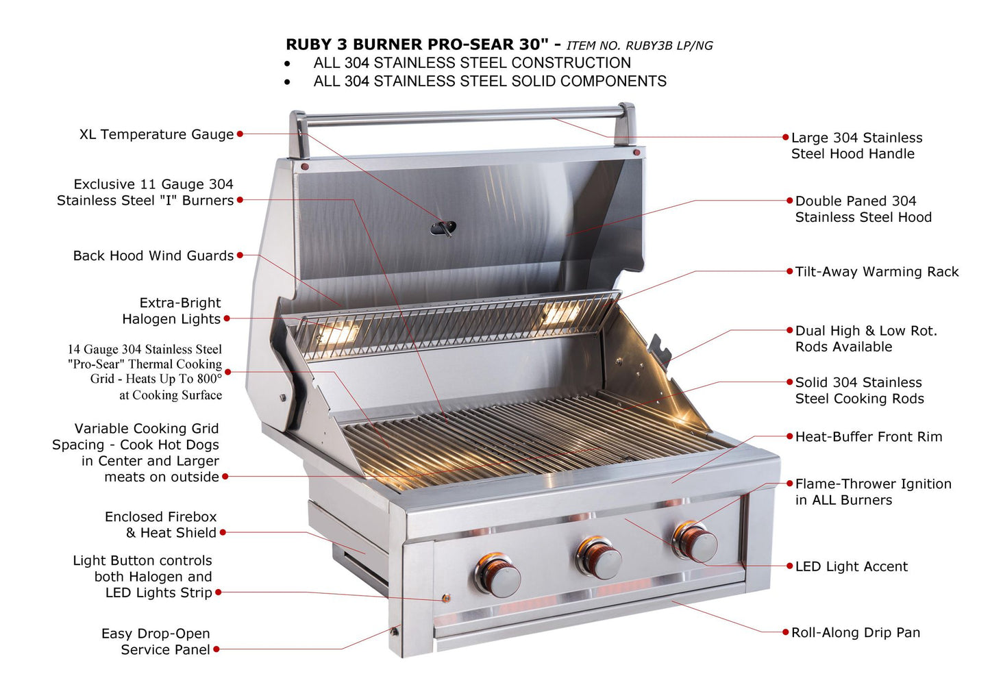 Sunstone Ruby Series 3 Burner Gas Grill – Premium Performance and Superior Quality