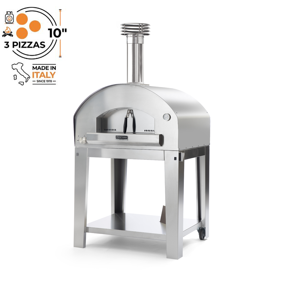 Fontana Mangiafuoco Stainless Steel Dual Fuel Pizza Oven with Trolley