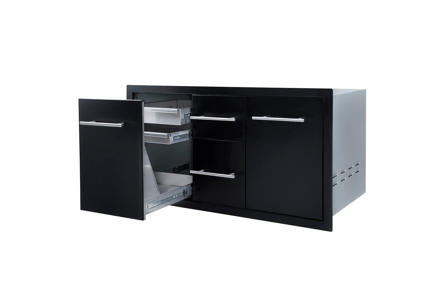 Sunstone Black Series Multi Storage Combo with Plastic Bin – Versatile Stainless Steel Outdoor Kitchen Storage Solution