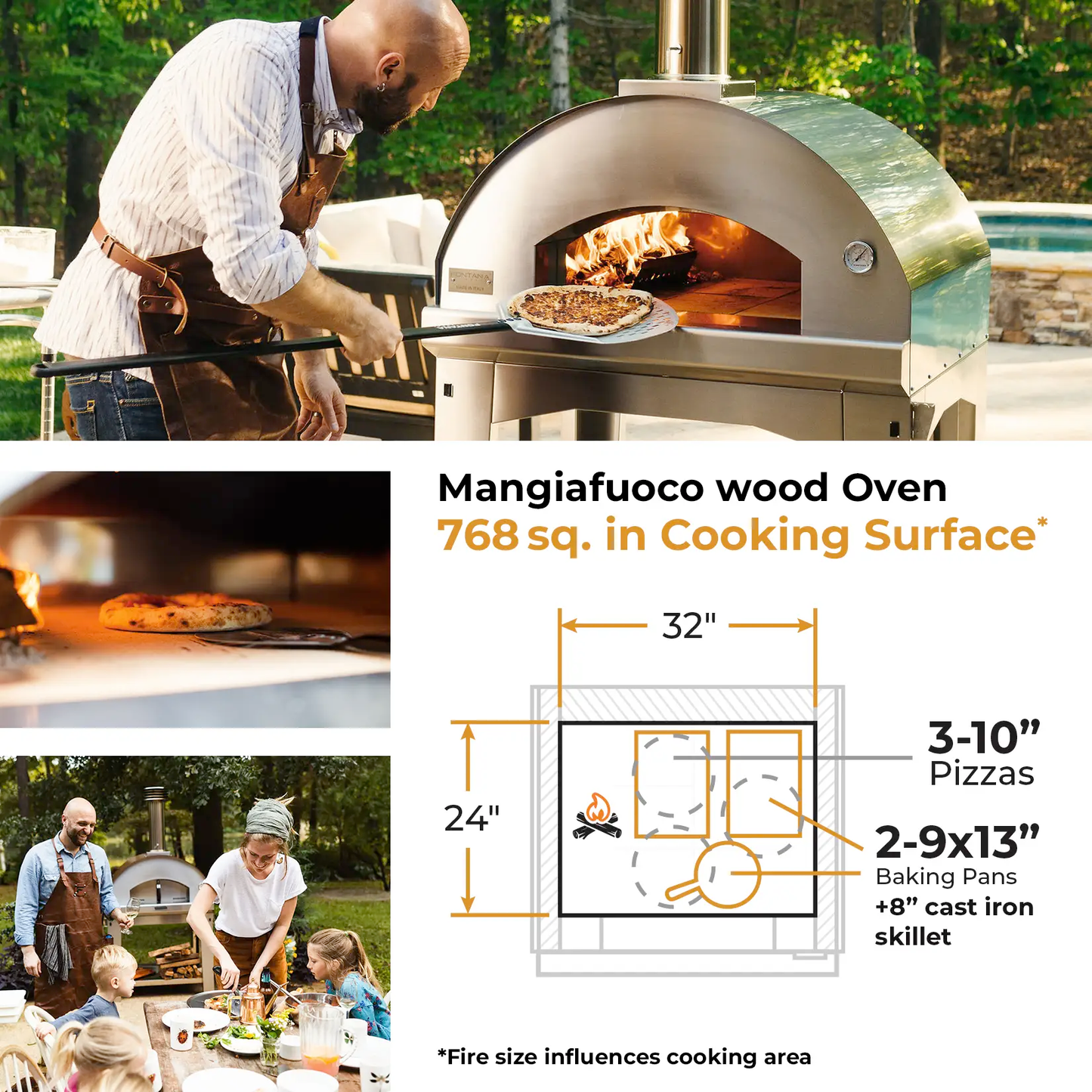 Fontana Mangiafuoco Stainless Steel Built In Wood Fired Pizza Oven