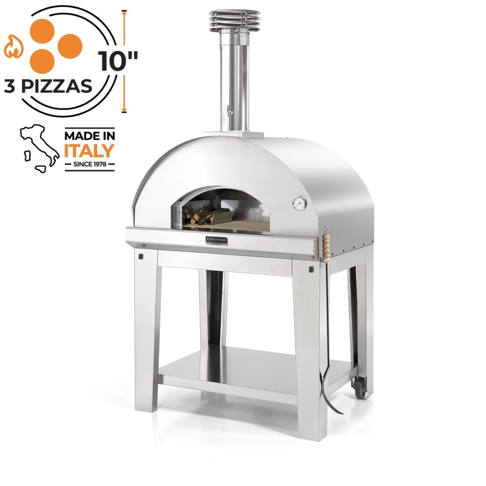 Fontana Mangiafuoco Stainless Steel Wood-Fired Pizza Oven with Trolley